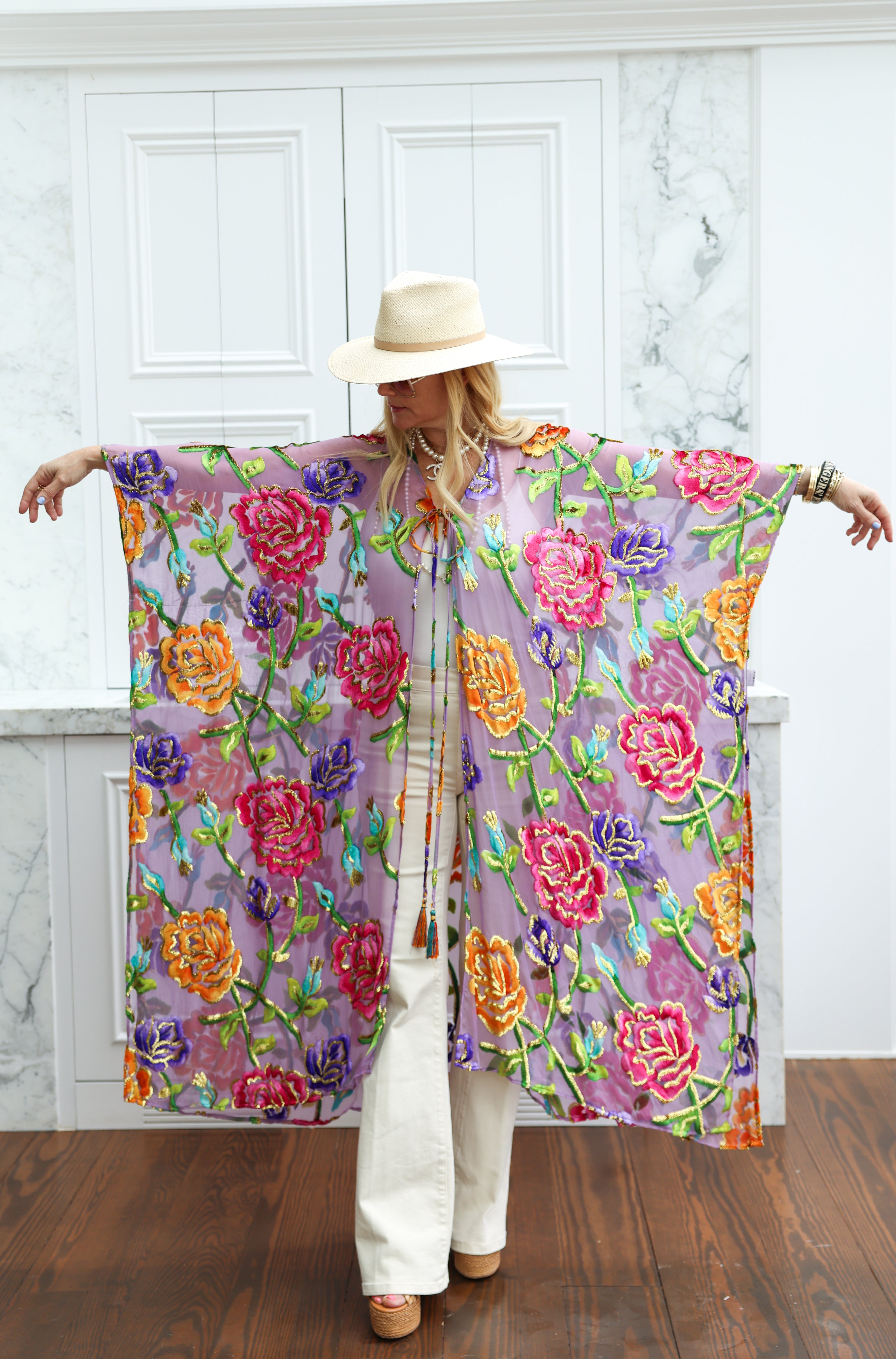 Velvet Burnout Silk Tie Maxi Kaftan