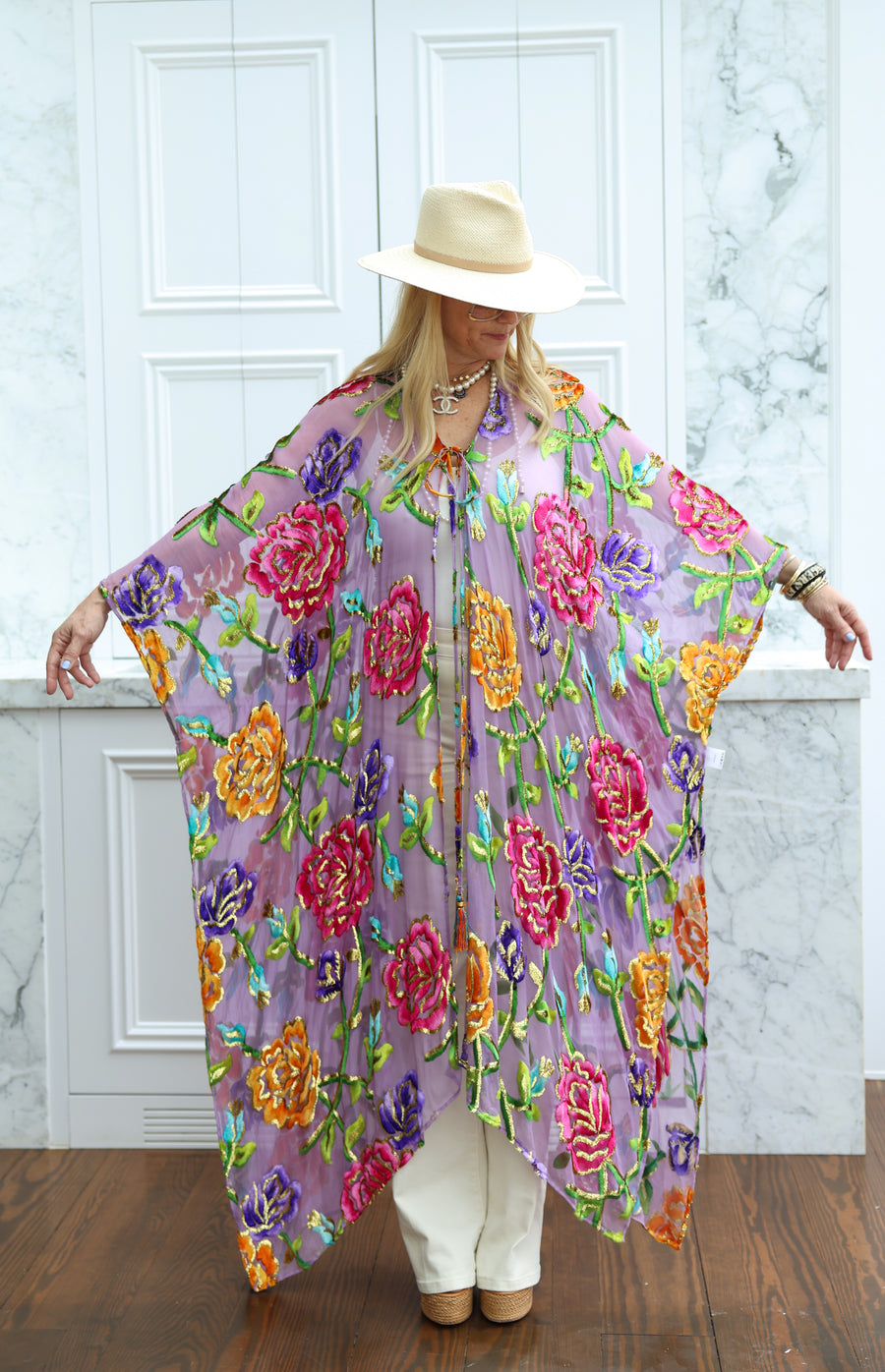 Velvet Burnout Silk Tie Maxi Kaftan