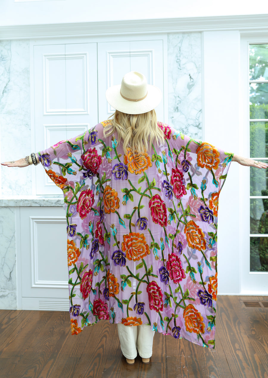 Velvet Burnout Silk Tie Maxi Kaftan