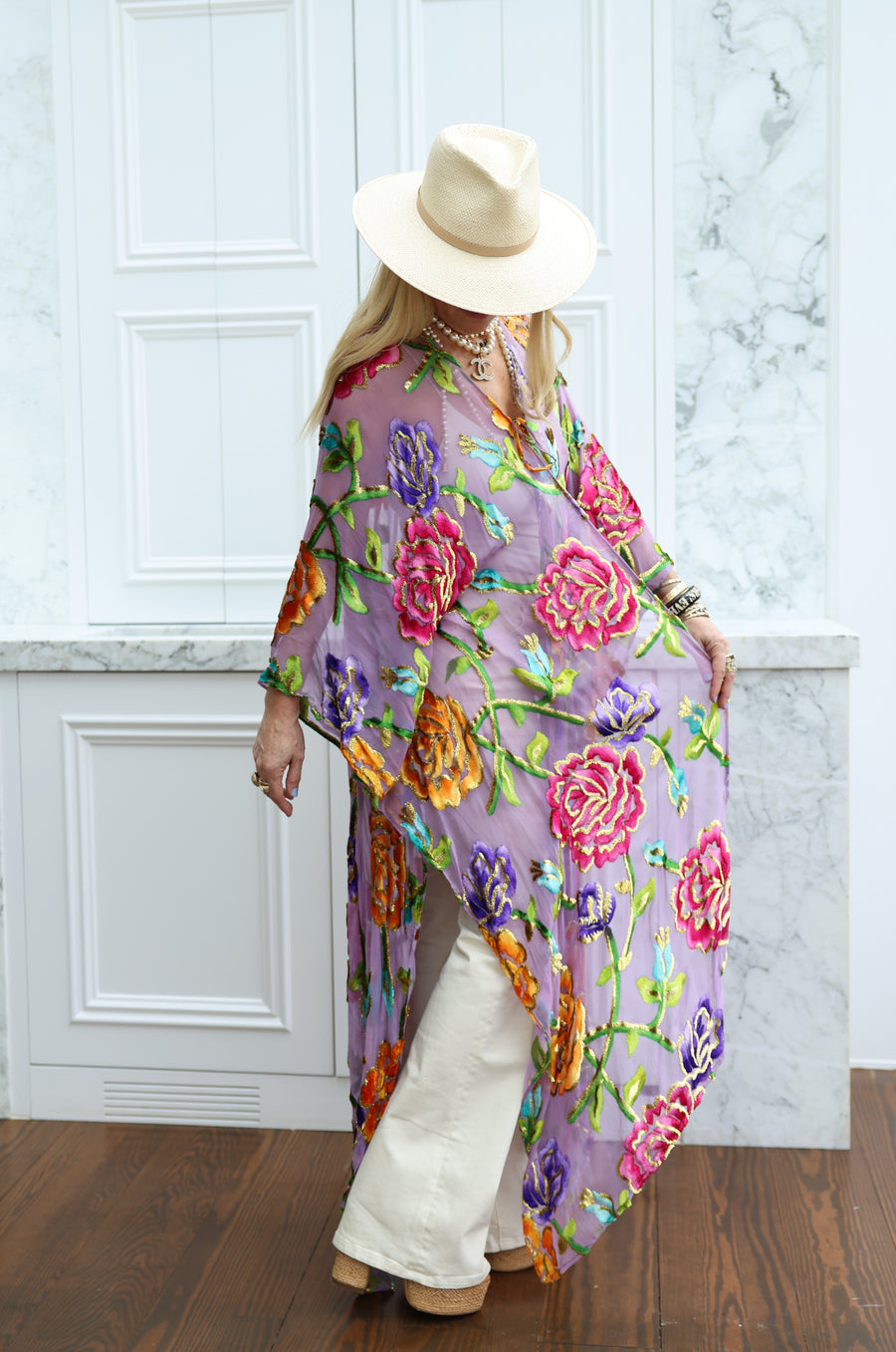 Velvet Burnout Silk Tie Maxi Kaftan