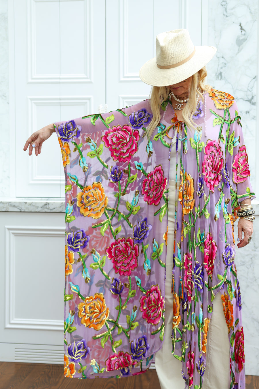Velvet Burnout Silk Tie Maxi Kaftan