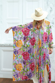 Velvet Burnout Silk Tie Maxi Kaftan