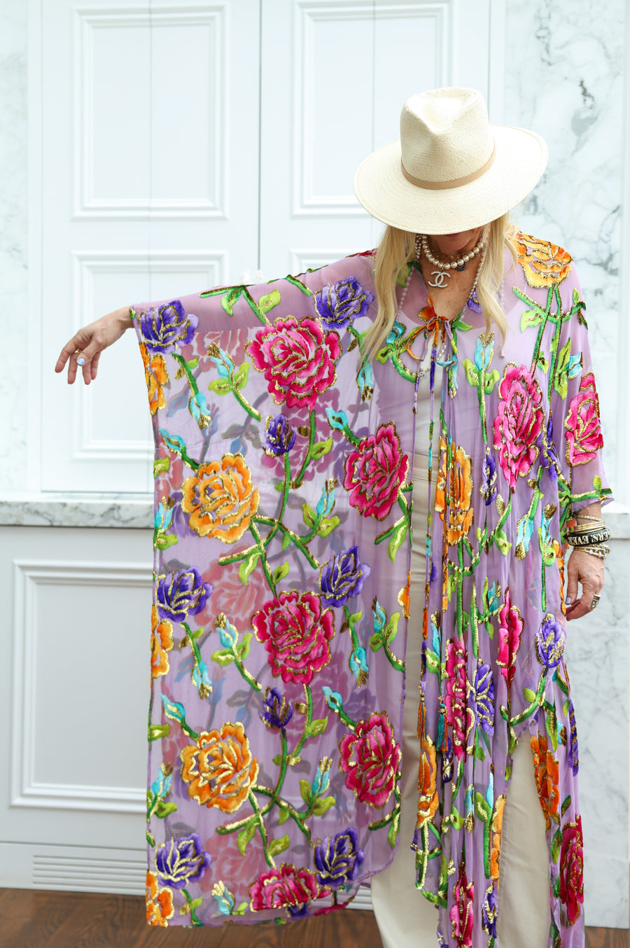 Velvet Burnout Silk Tie Maxi Kaftan