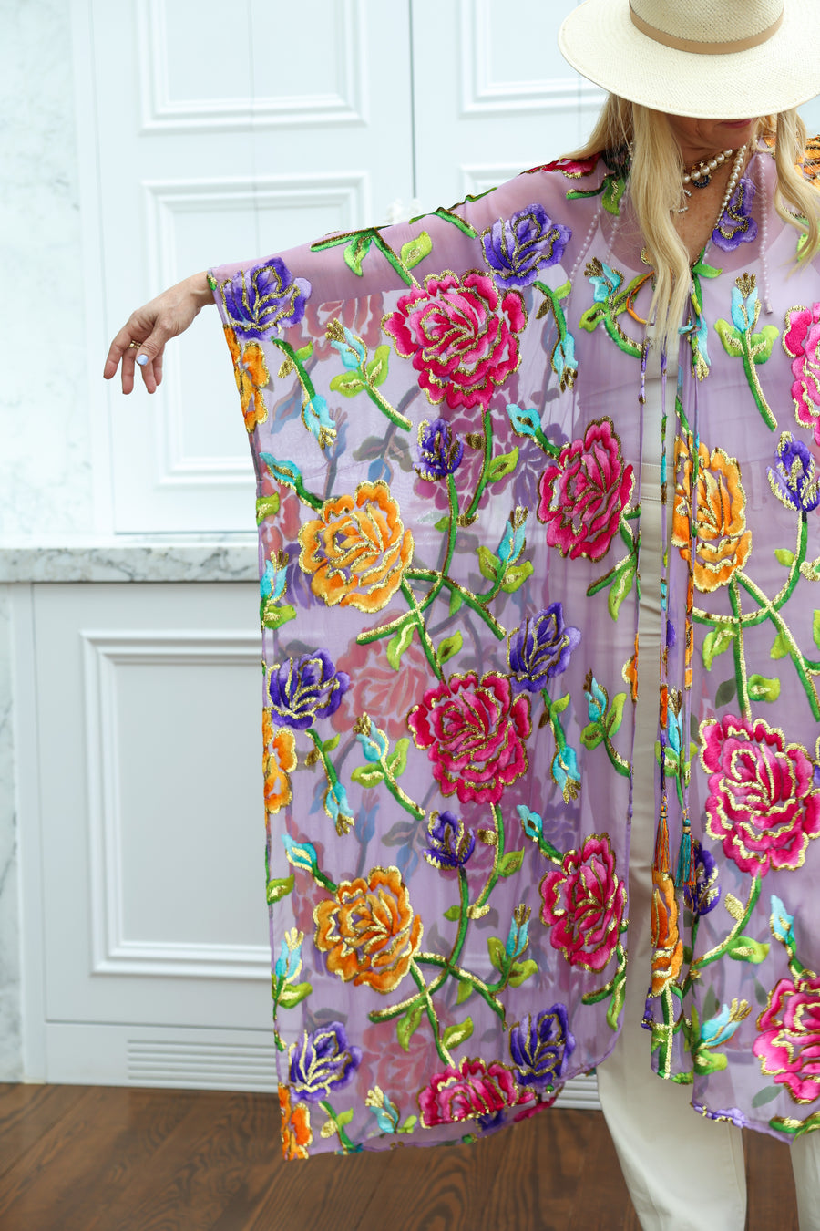 Velvet Burnout Silk Tie Maxi Kaftan