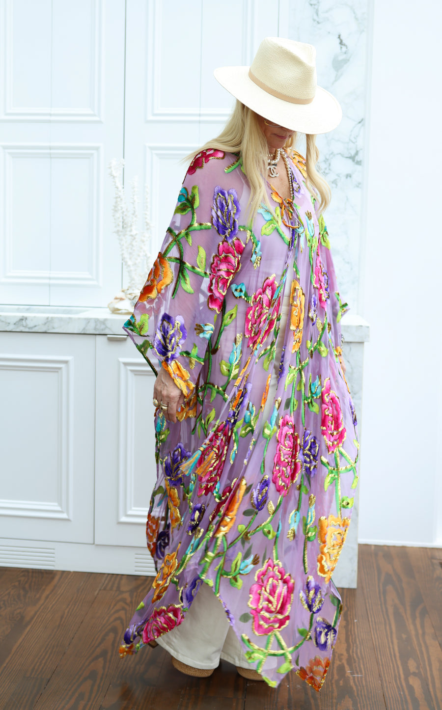 Velvet Burnout Silk Tie Maxi Kaftan