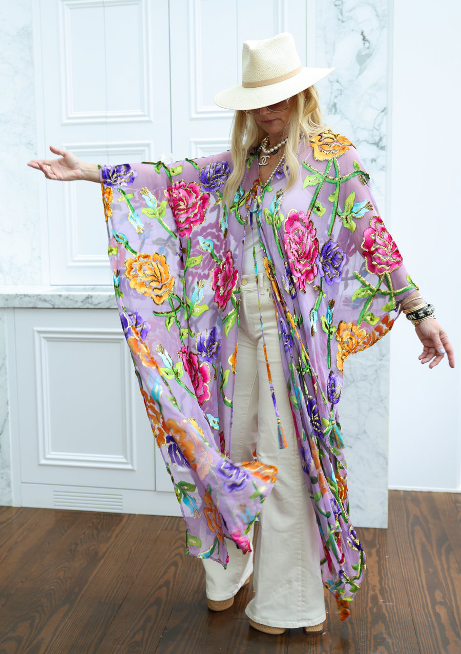 Velvet Burnout Silk Tie Maxi Kaftan
