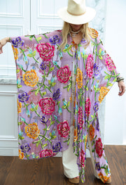 Velvet Burnout Silk Tie Maxi Kaftan