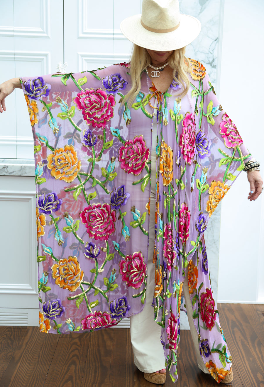 Velvet Burnout Silk Tie Maxi Kaftan