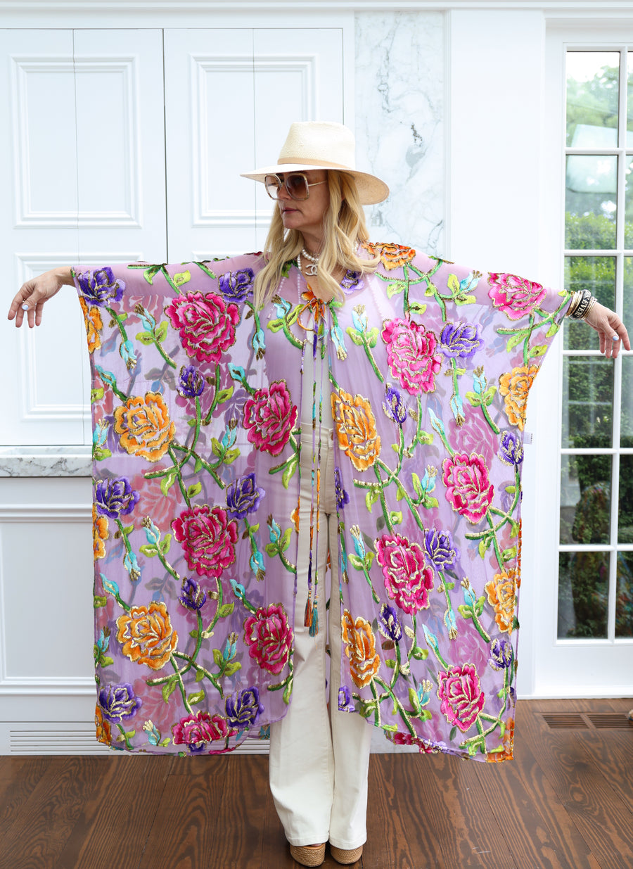 Velvet Burnout Silk Tie Maxi Kaftan