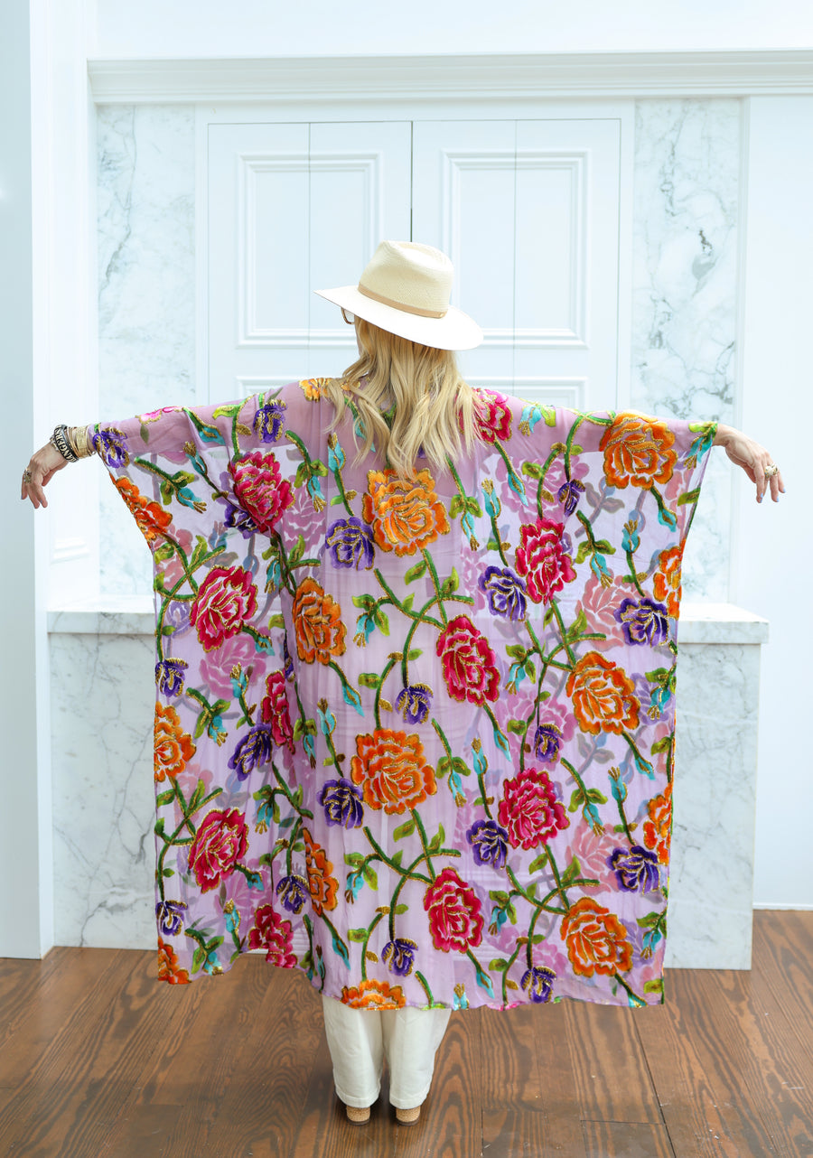 Velvet Burnout Silk Tie Maxi Kaftan