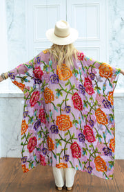 Velvet Burnout Silk Tie Maxi Kaftan