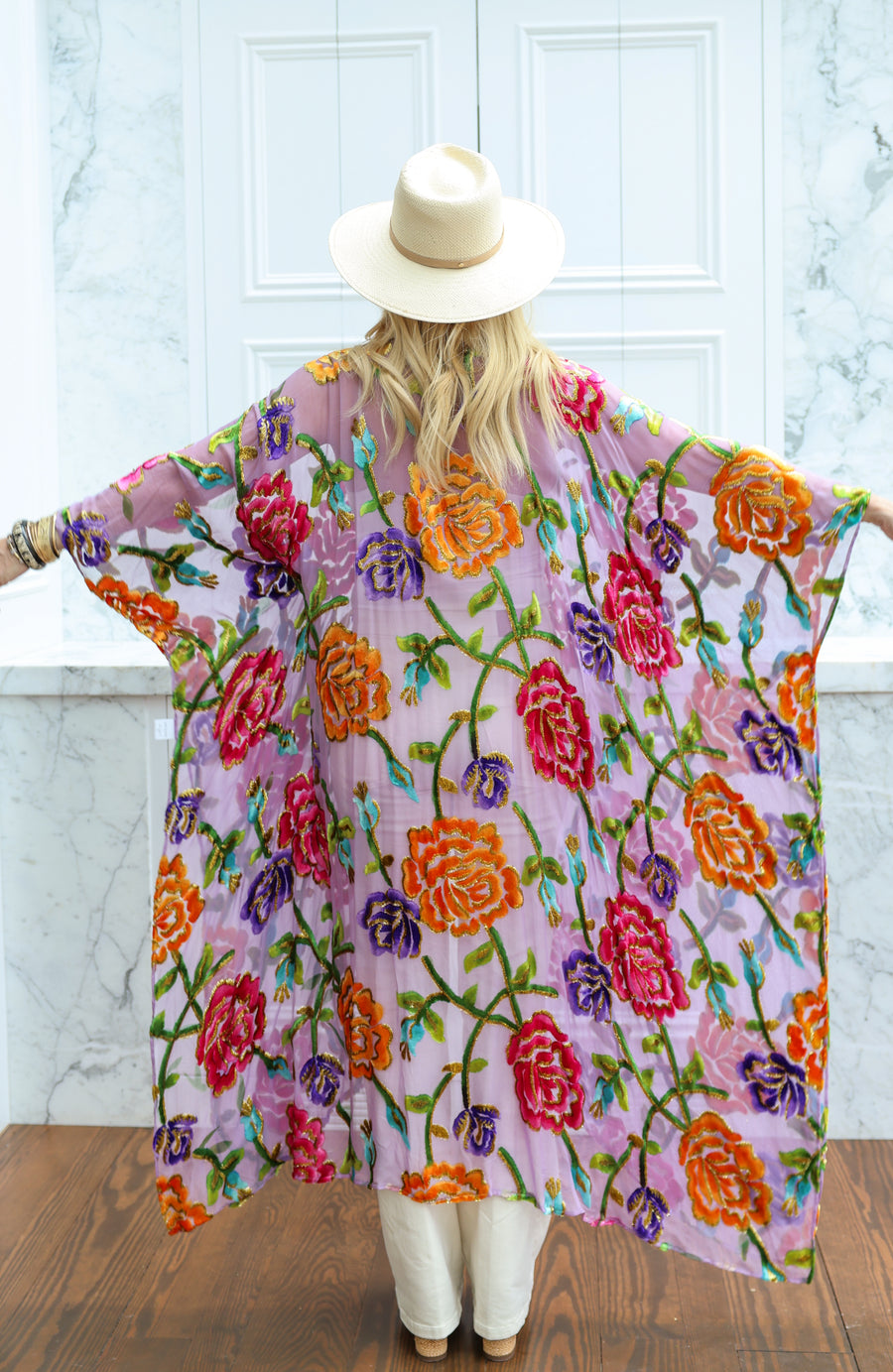 Velvet Burnout Silk Tie Maxi Kaftan