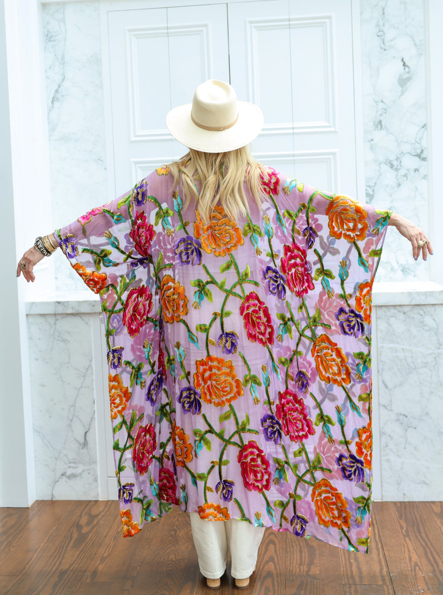 Velvet Burnout Silk Tie Maxi Kaftan