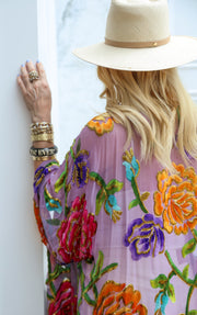 Velvet Burnout Silk Tie Maxi Kaftan