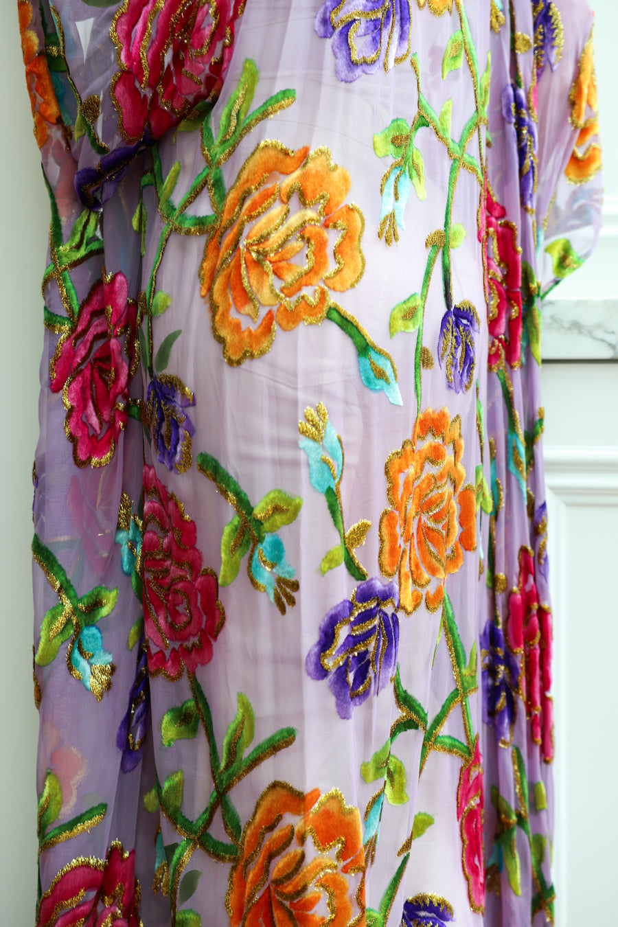 Velvet Burnout Silk Tie Maxi Kaftan