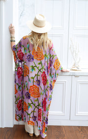Velvet Burnout Silk Tie Maxi Kaftan