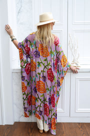 Velvet Burnout Silk Tie Maxi Kaftan