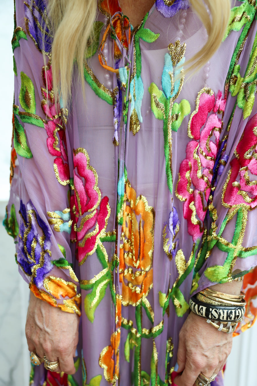 Velvet Burnout Silk Tie Maxi Kaftan