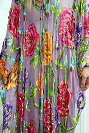 Velvet Burnout Silk Tie Maxi Kaftan
