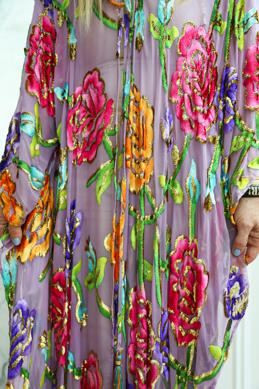Velvet Burnout Silk Tie Maxi Kaftan