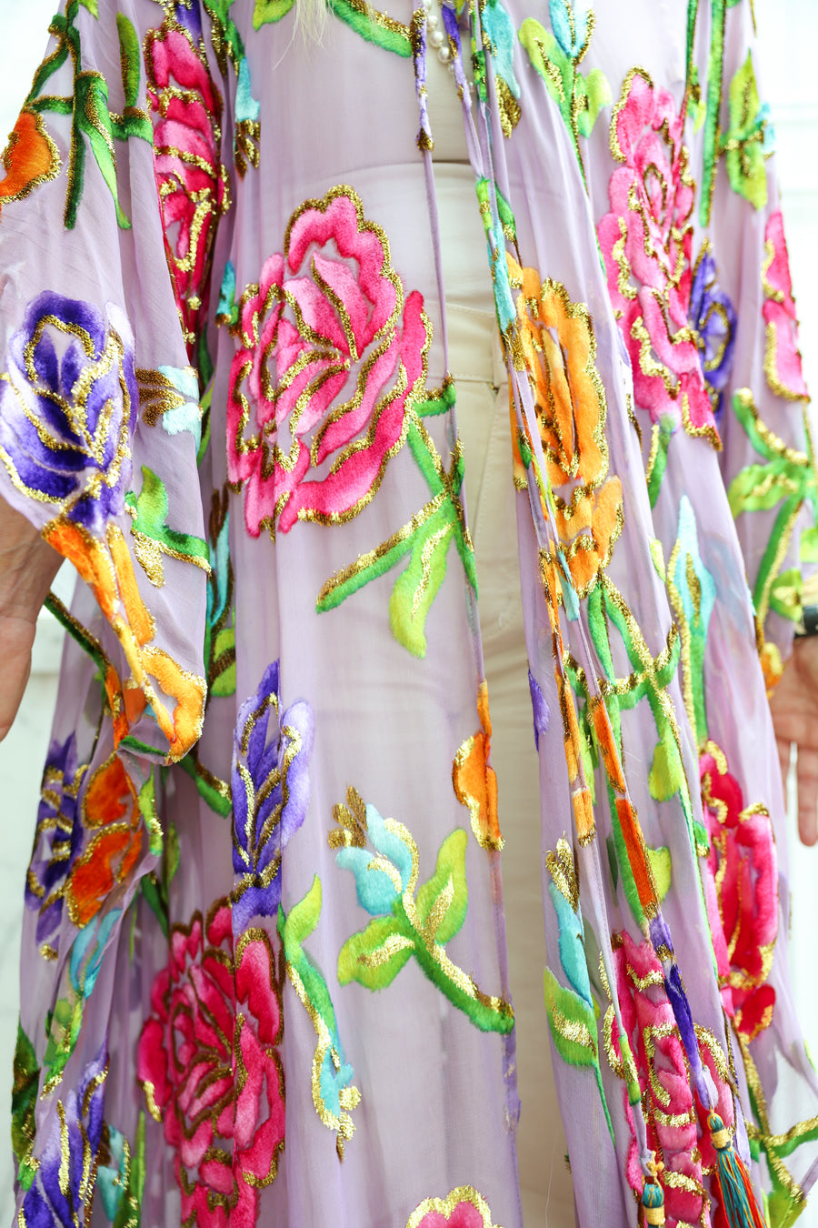 Velvet Burnout Silk Tie Maxi Kaftan