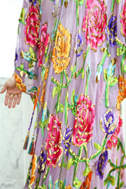 Velvet Burnout Silk Tie Maxi Kaftan