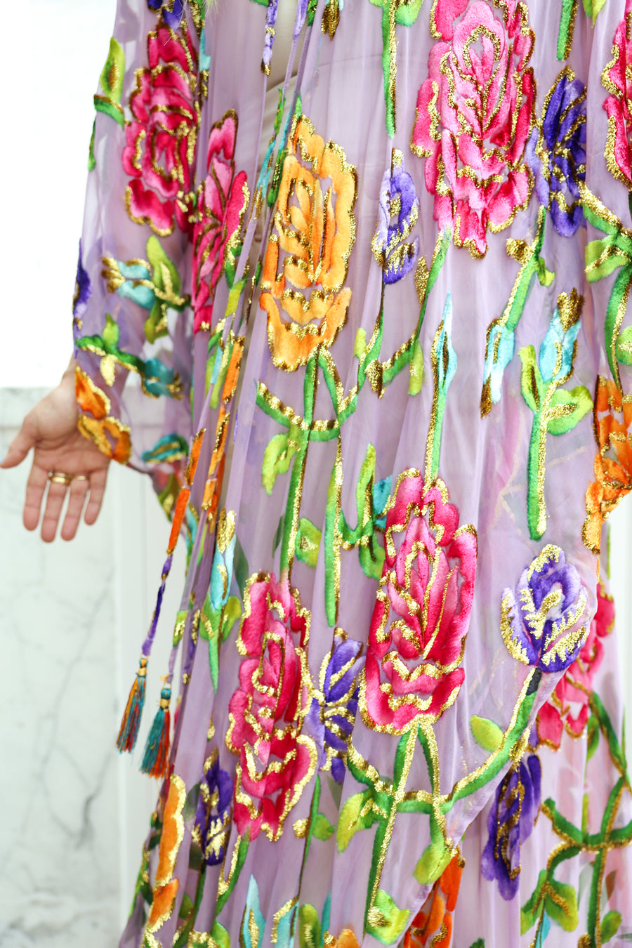 Velvet Burnout Silk Tie Maxi Kaftan