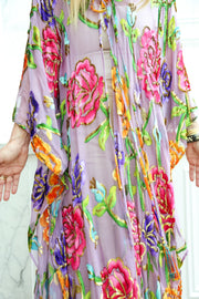Velvet Burnout Silk Tie Maxi Kaftan