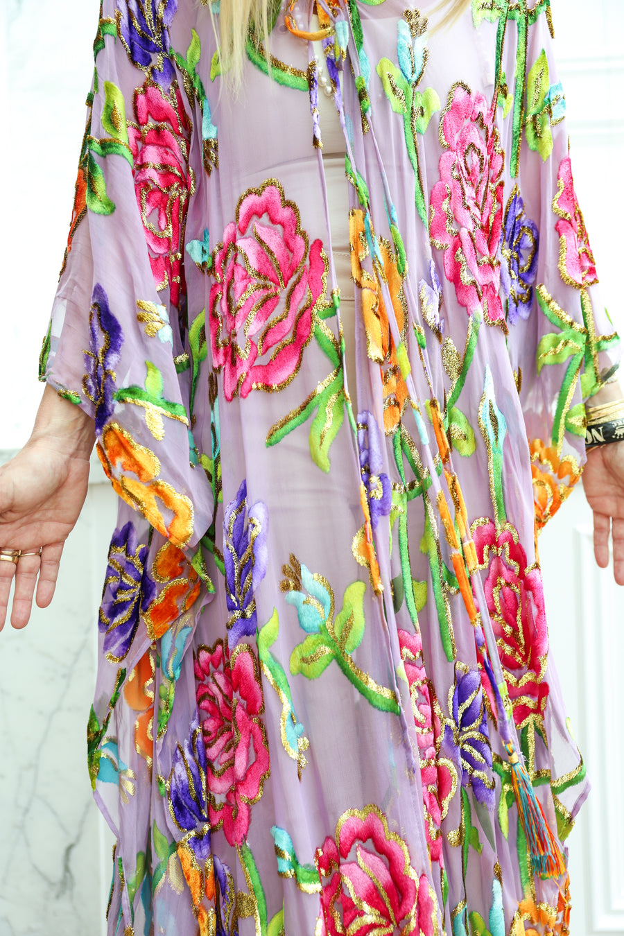 Velvet Burnout Silk Tie Maxi Kaftan