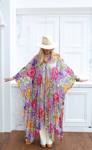 Velvet Burnout Silk Tie Maxi Kaftan