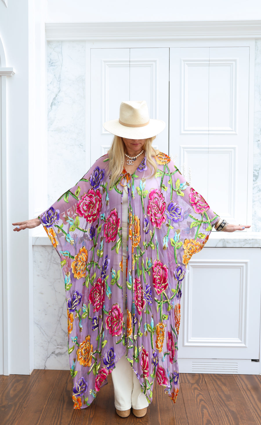 Velvet Burnout Silk Tie Maxi Kaftan