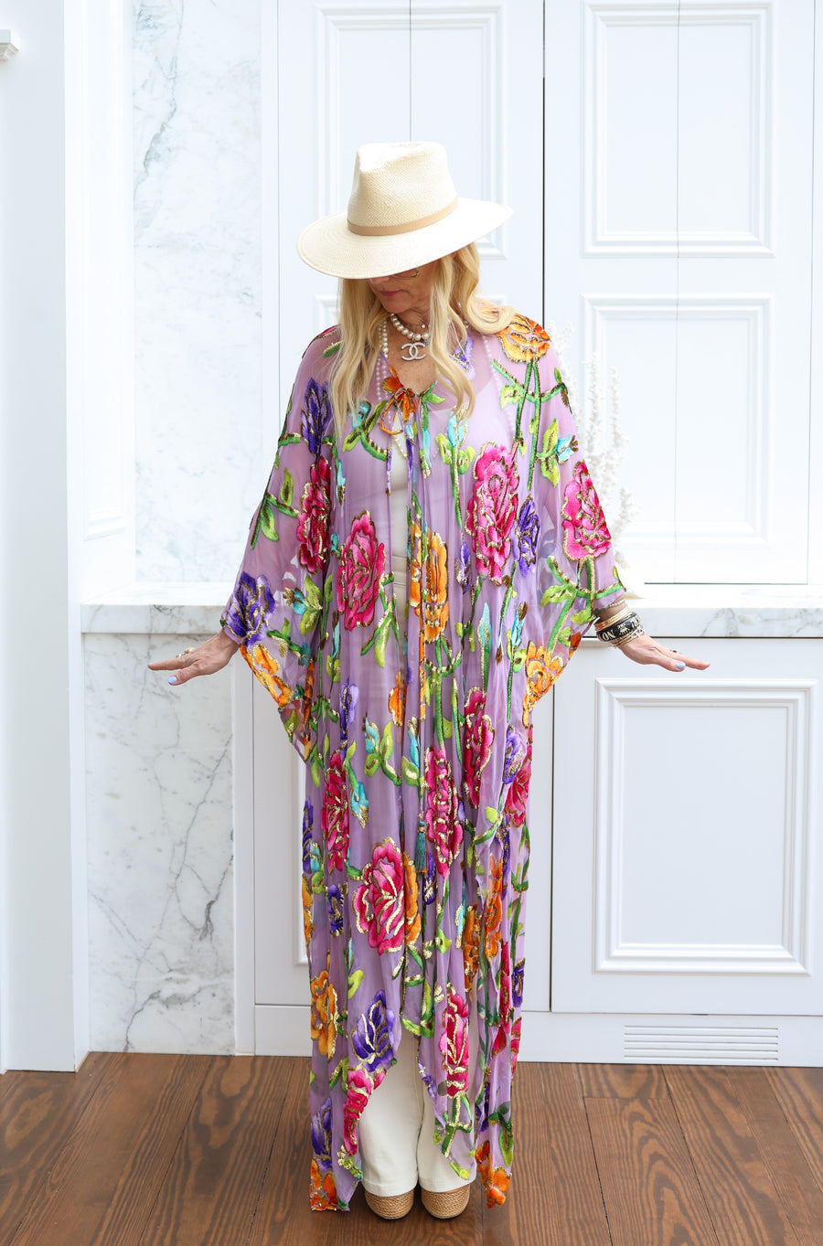 Velvet Burnout Silk Tie Maxi Kaftan