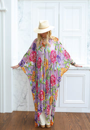 Velvet Burnout Silk Tie Maxi Kaftan