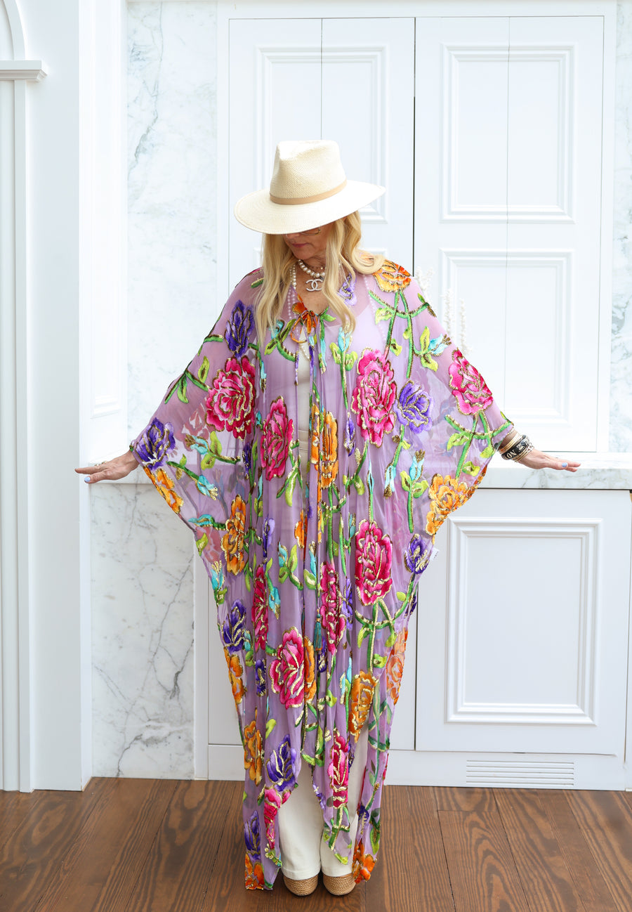 Velvet Burnout Silk Tie Maxi Kaftan
