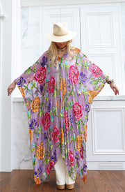 Velvet Burnout Silk Tie Maxi Kaftan