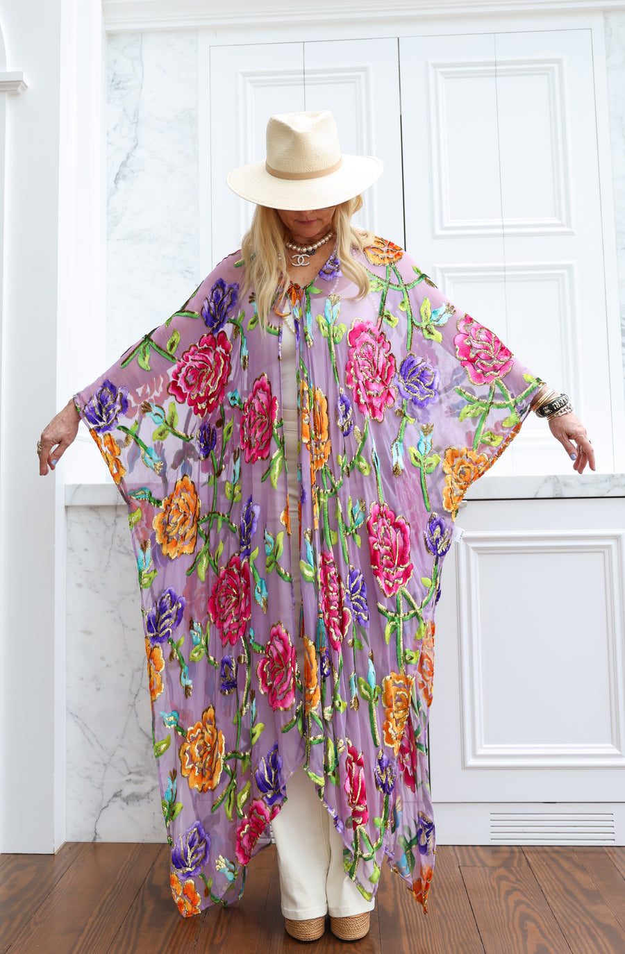 Velvet Burnout Silk Tie Maxi Kaftan