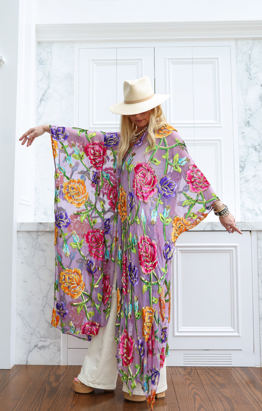 Velvet Burnout Silk Tie Maxi Kaftan