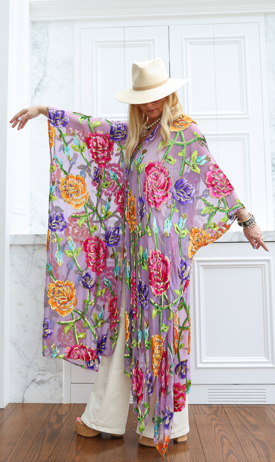 Velvet Burnout Silk Tie Maxi Kaftan