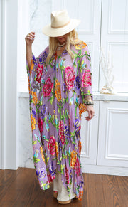 Velvet Burnout Silk Tie Maxi Kaftan