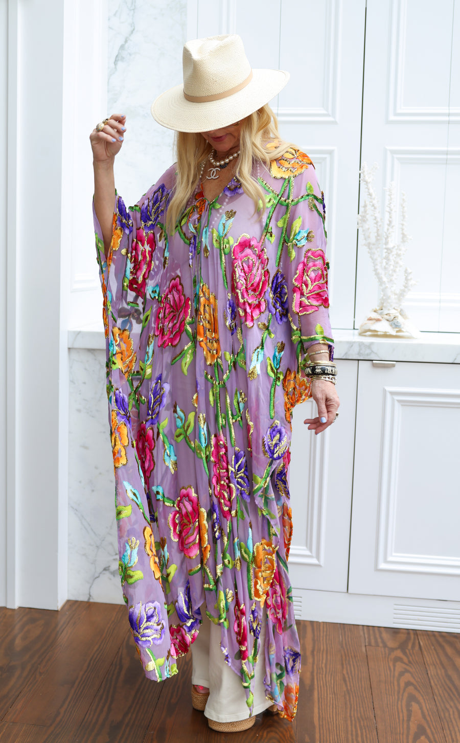 Velvet Burnout Silk Tie Maxi Kaftan