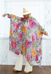Velvet Burnout Silk Button Maxi Kaftan
