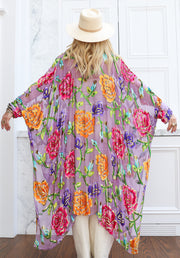 Velvet Burnout Silk Button Maxi Kaftan