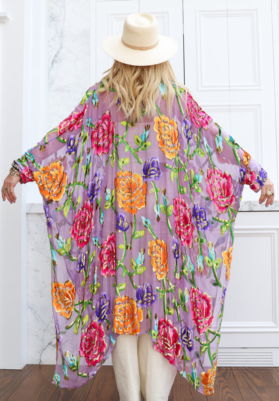 Velvet Burnout Silk Button Maxi Kaftan