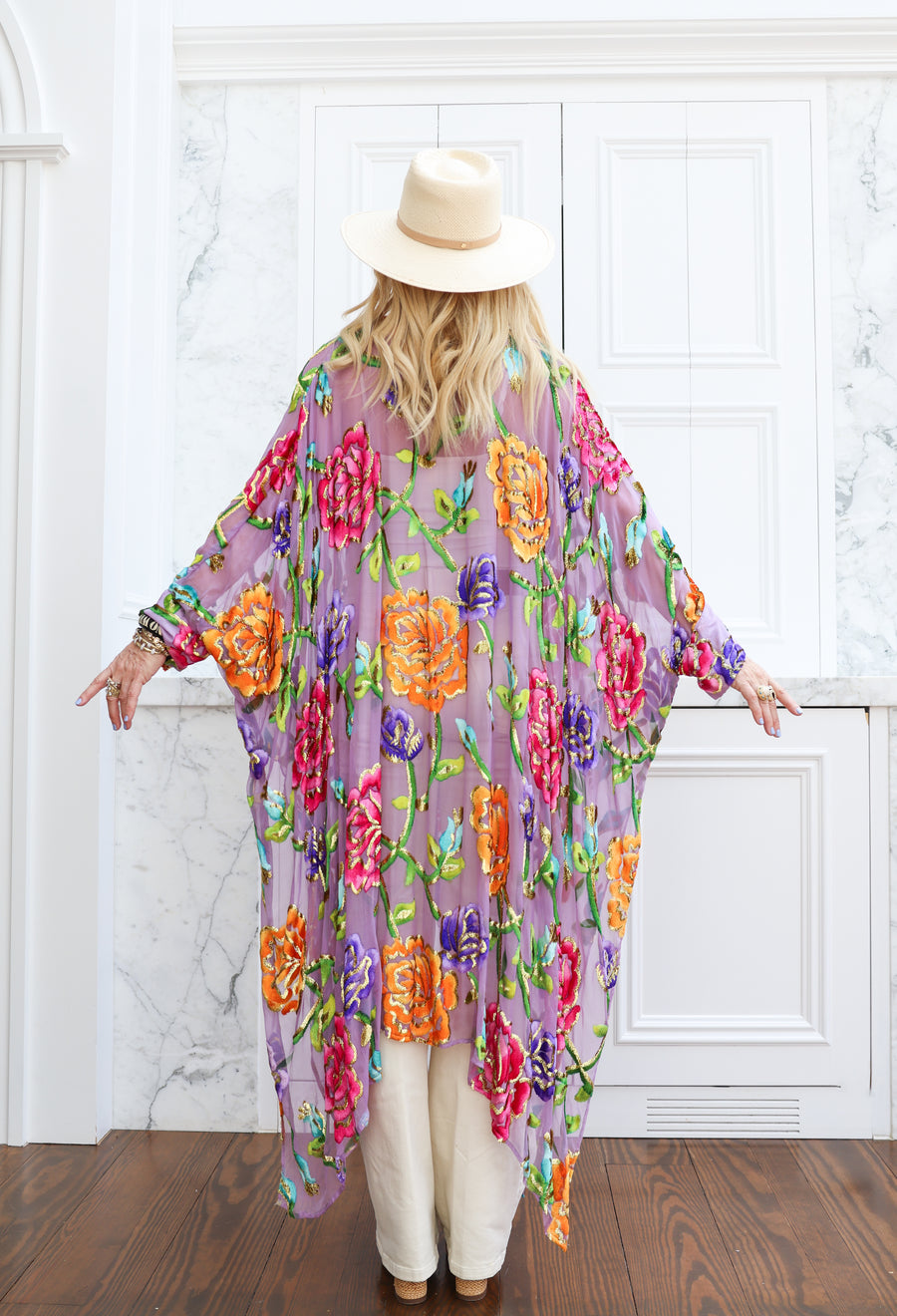 Velvet Burnout Silk Button Maxi Kaftan