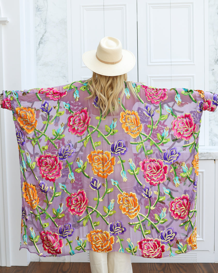 Velvet Burnout Silk Button Maxi Kaftan