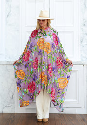 Velvet Burnout Silk Button Maxi Kaftan