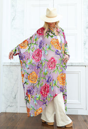 Velvet Burnout Silk Button Maxi Kaftan