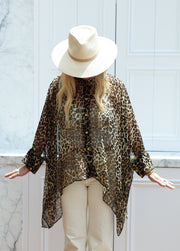 Leopard Silk Crop Button Kaftan PRE-ORDER