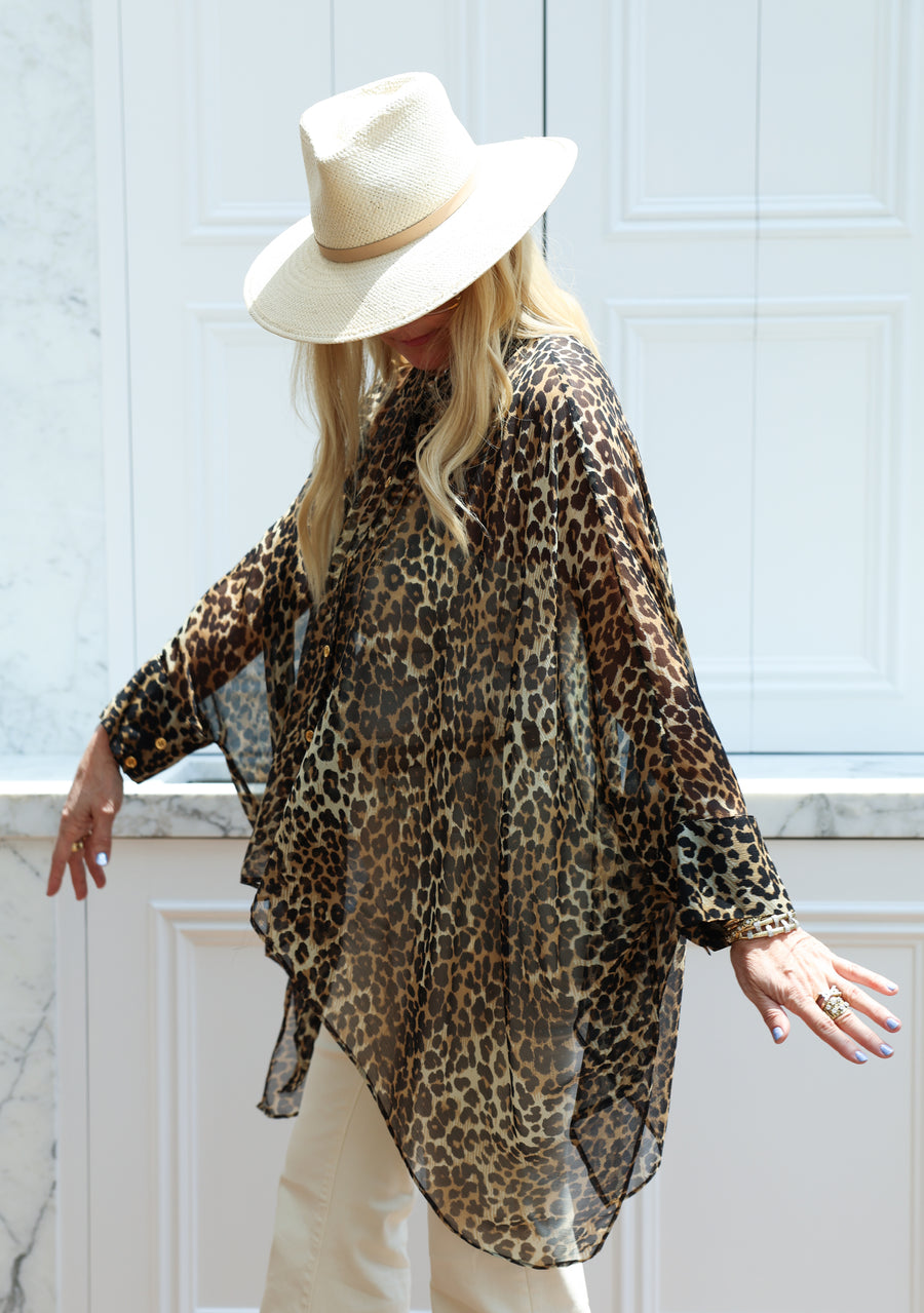 Leopard Silk Crop Button Kaftan PRE-ORDER