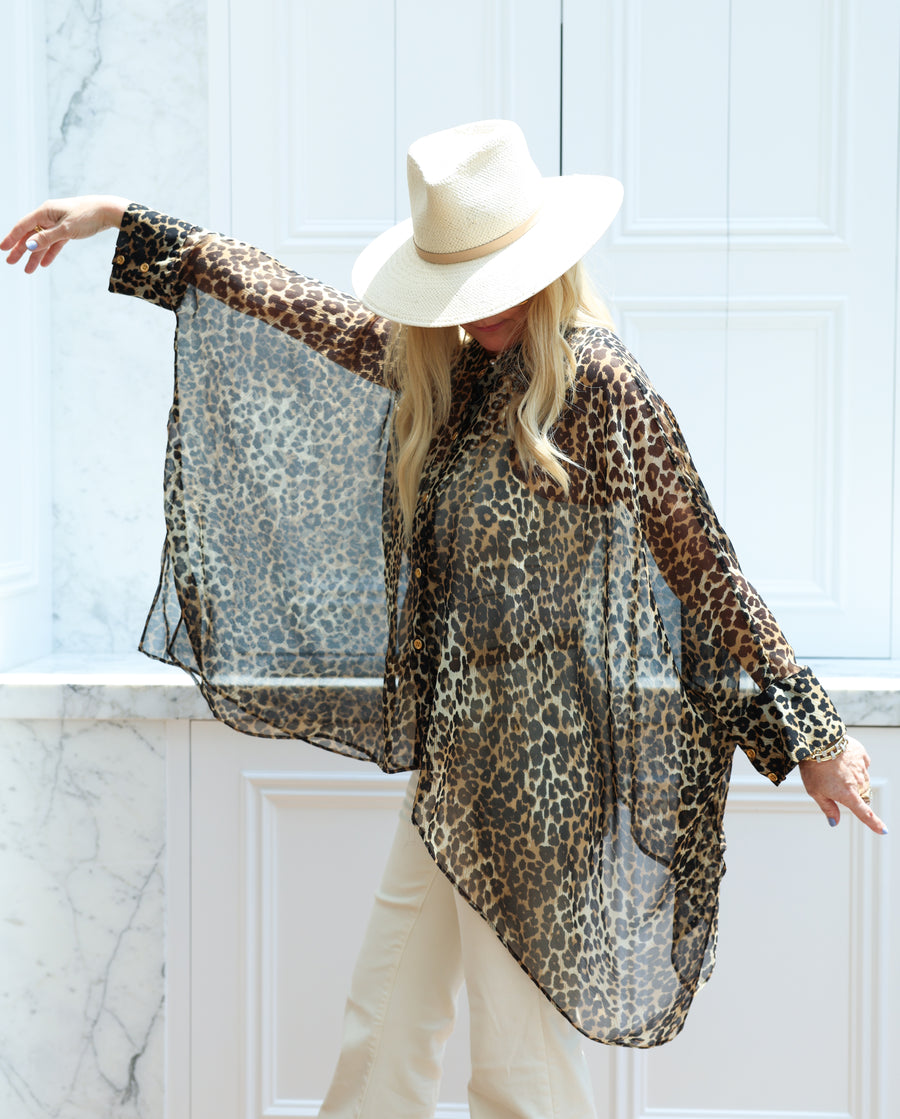 Leopard Silk Crop Button Kaftan PRE-ORDER